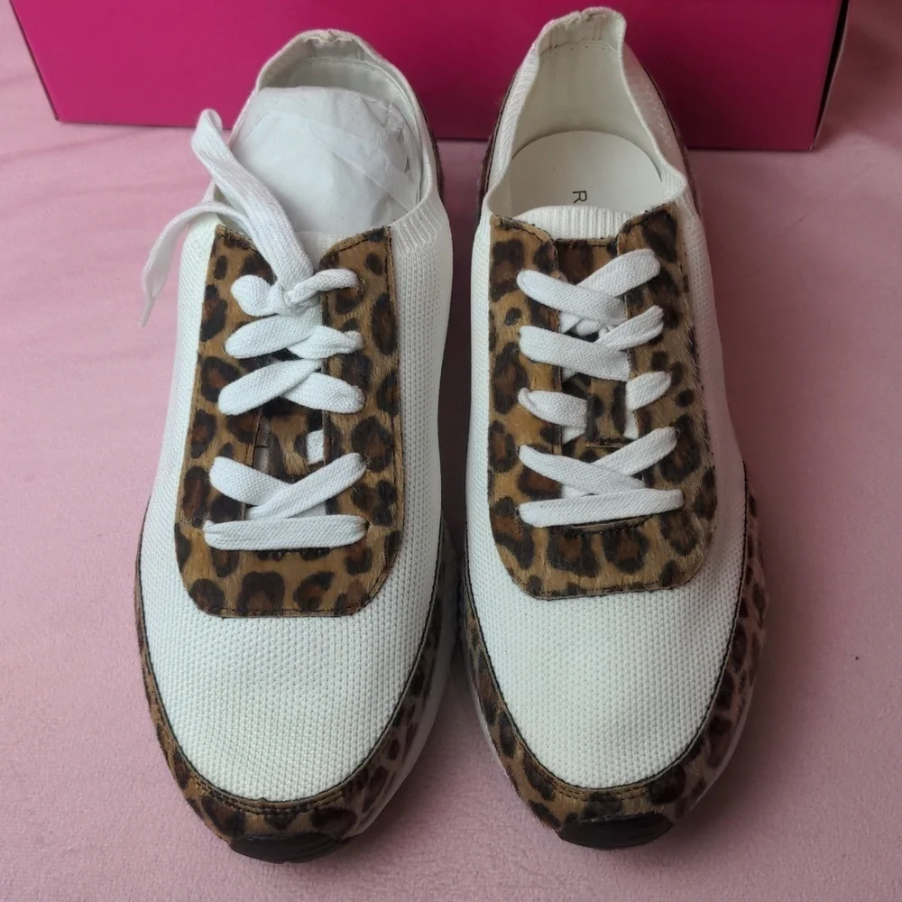 Rampage Raine Knit and Calf Hair White and Leopard Print Sneakers